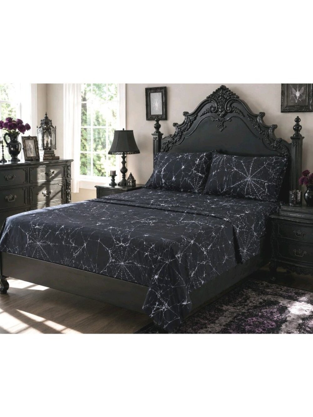 Dolls Kill Dolls Home Spider Webs Gothic Goth Halloween Sheet Set Black White